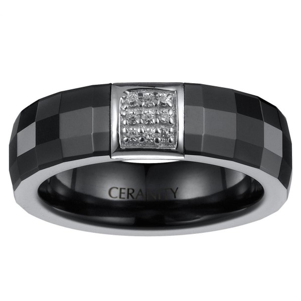 Bague Ceramique Noire Facettée Carrée, Carré Argent et Oxydes de Zirconium